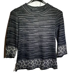 Skovhuus Women’s Crew Neck Sweater 3/4 Sleeves Black Stripe/Leopard.